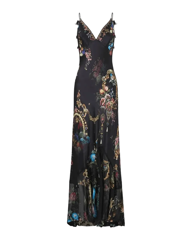 Night Garden V-Neck Flounce-Hem Slip Dress