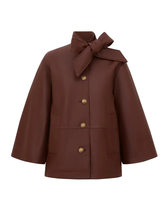 Valiant Leather Pussybow Coat