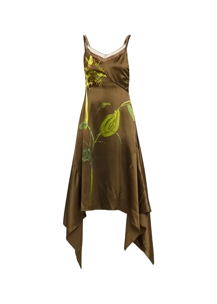 Deconstructed Sunflower Printed Silk Midi Dress