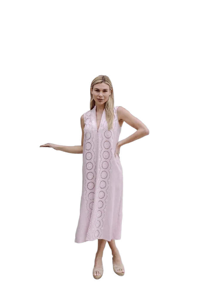 Blush Embroidered Sleeveless Midi Tunic Dress