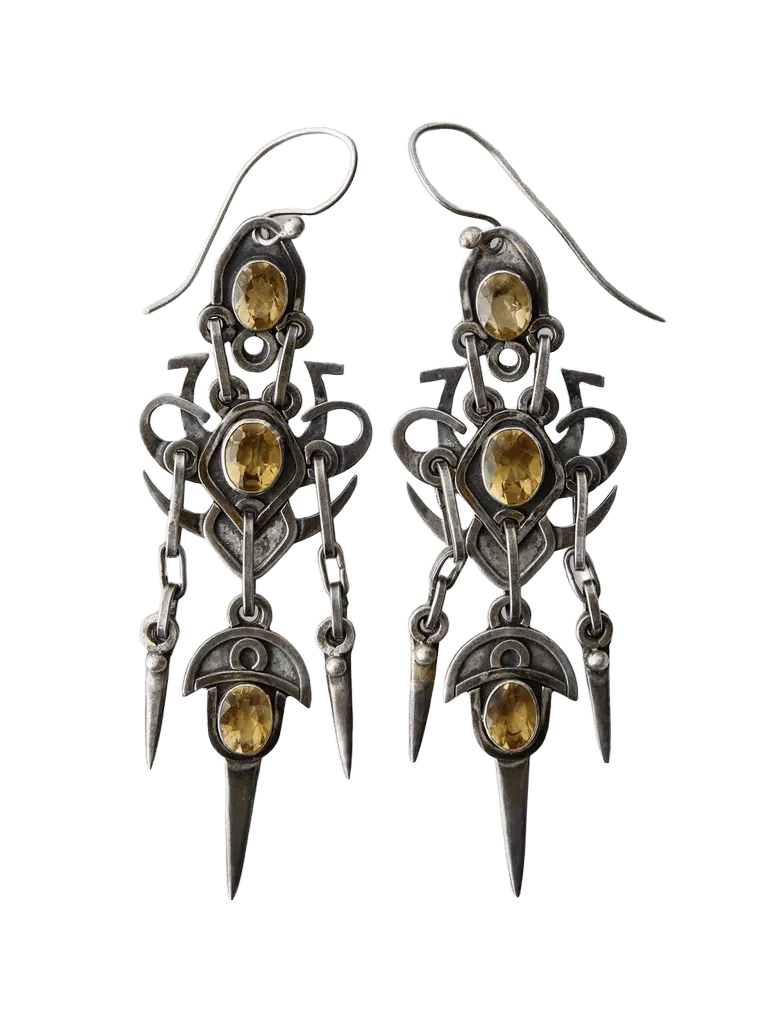 Women's Vintage Sterling Silver and Citrine Drop Earrings