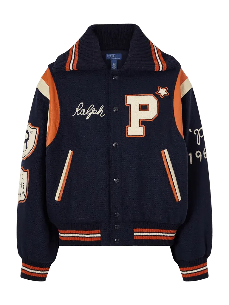 Embroidered appliquéd leather-trimmed wool-blend twill jacket
