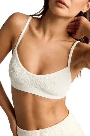 Waffle Knit Lounge Bralette in Cream