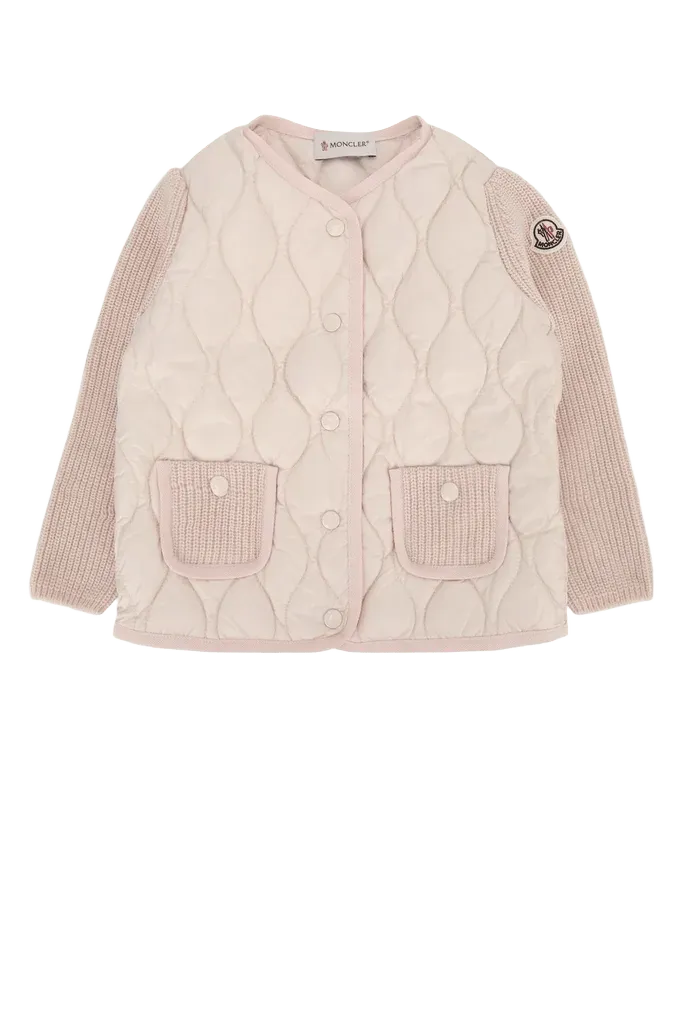 Moncler Jr Quilted Knit-Hybrid Jacket — Pink