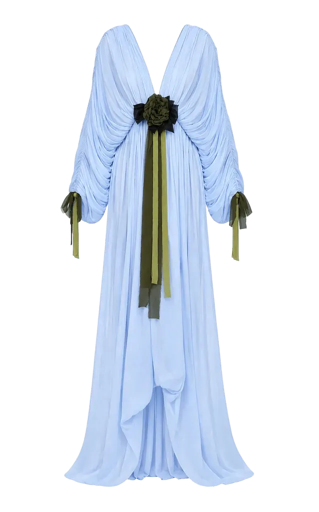 Draped Bell-Sleeve Silk-Blend Gown