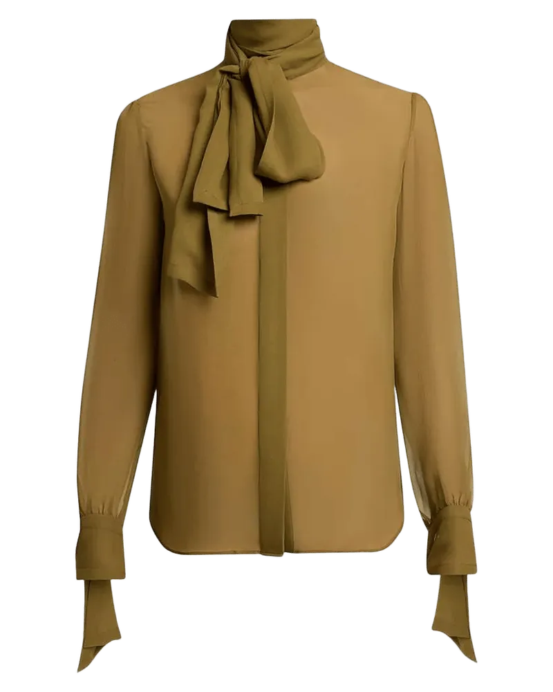 Lavalliere Silk Long-Sleeve Blouse