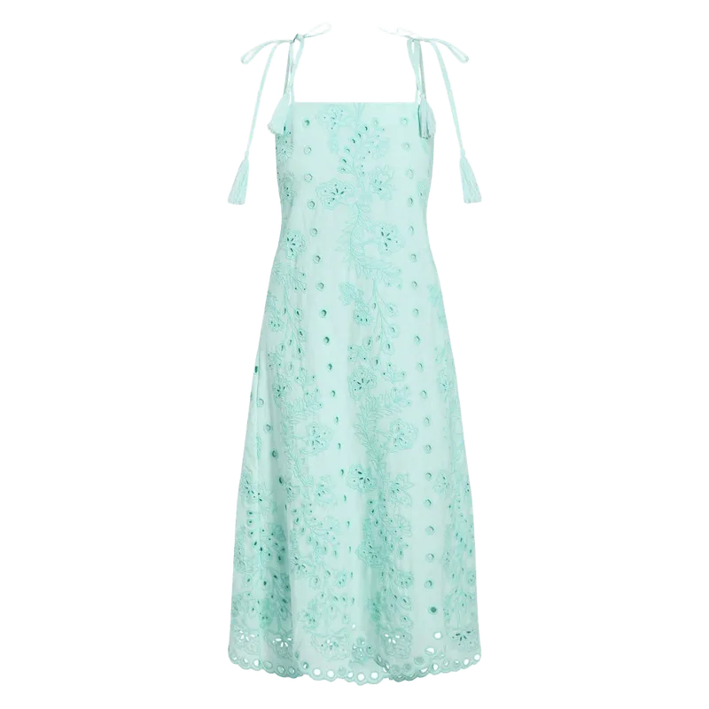 Salvador Tassel Midi Dress in Tidal Blue