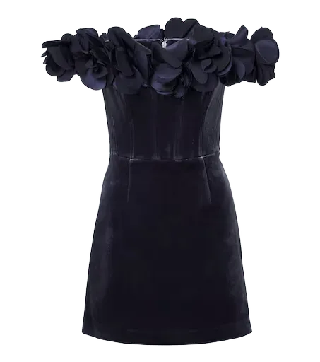 Charles floral-appliqué velvet minidress