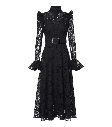 Aliyah belted guipure lace midi dress