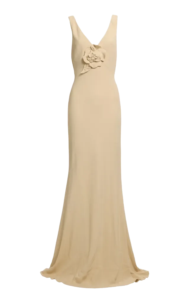 Floral Embellished Crepe Maxi Dress