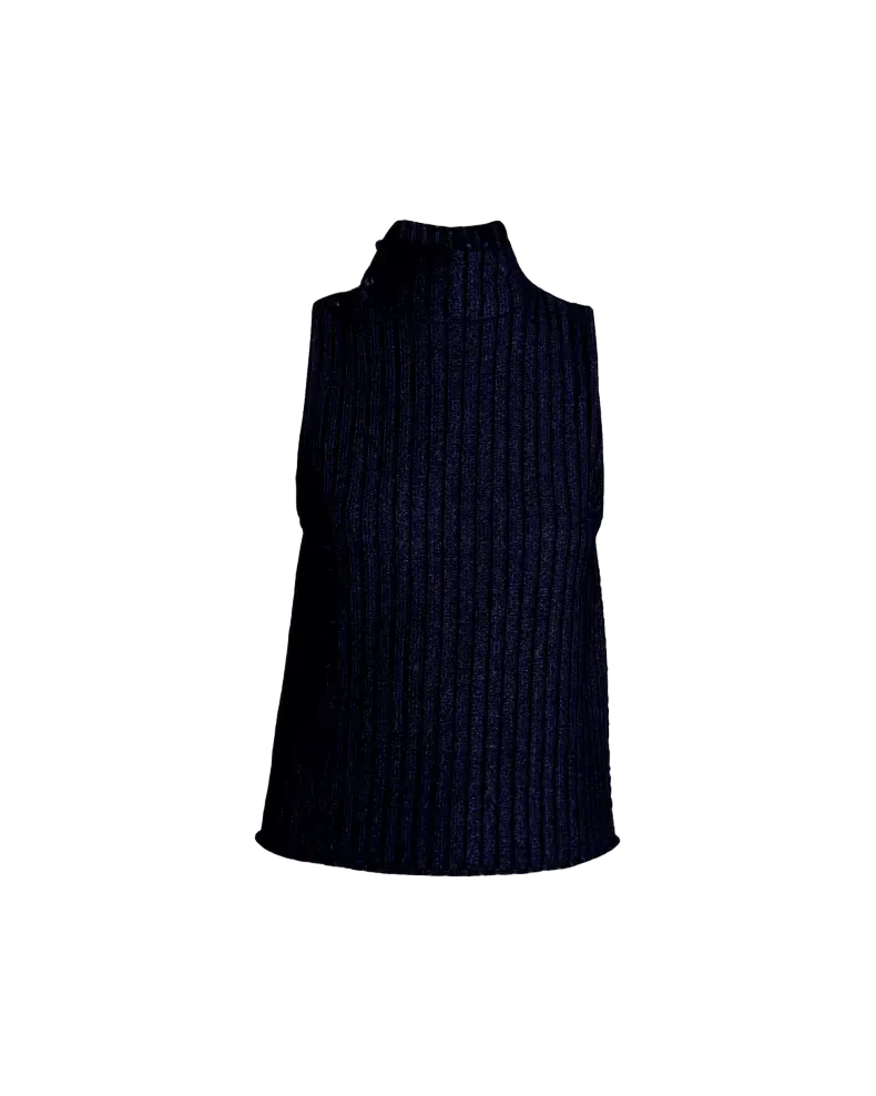 Metallic Knit Sleeveless Turtleneck Sweater