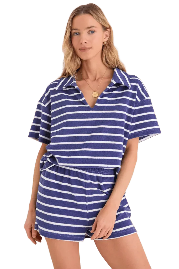 Navy Stripe Terrycloth Tybee Top