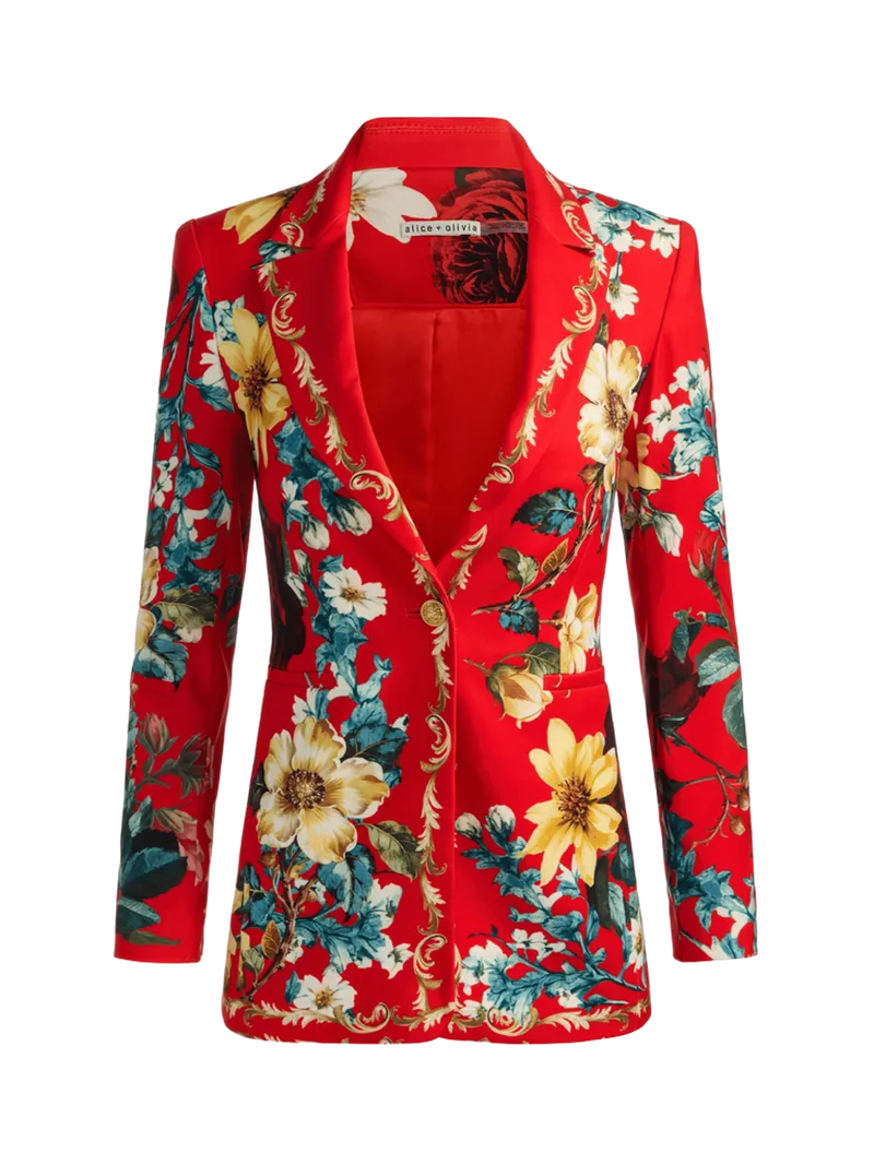 BREANN LONG FITTED BLAZER - GARDEN VISTA CANDY APPLE