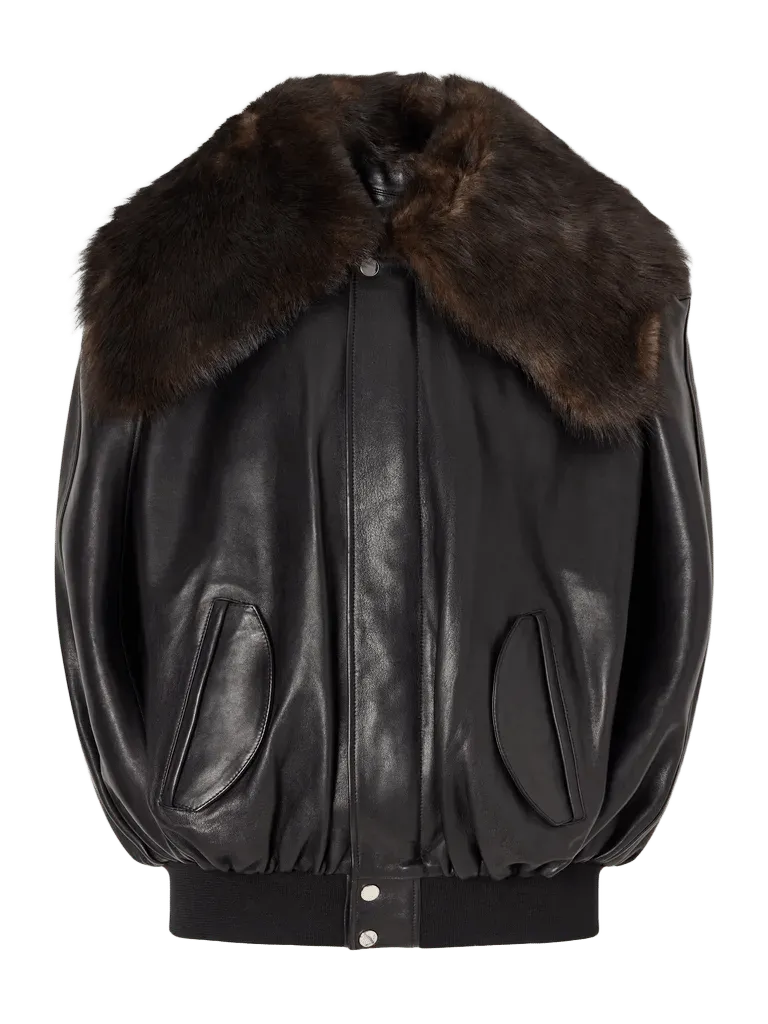 Shearling-trimmed leather jacket