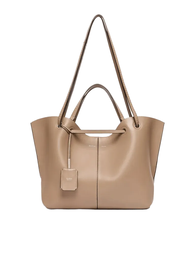 Double nappa leather shopper bag - Mud
