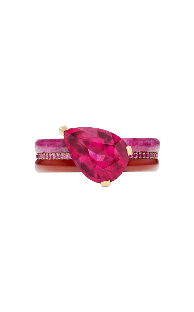18k Yellow Gold Stacked Ring, Rubellite (One-of-a-Kind)