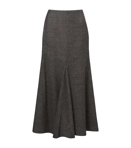 Checked wool midi skirt