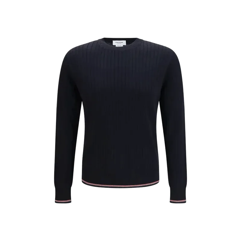 Thom Browne Merino Wool Crewneck Sweater — Navy