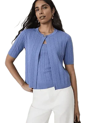 Mixed Stitch Short Sleeve Cardigan