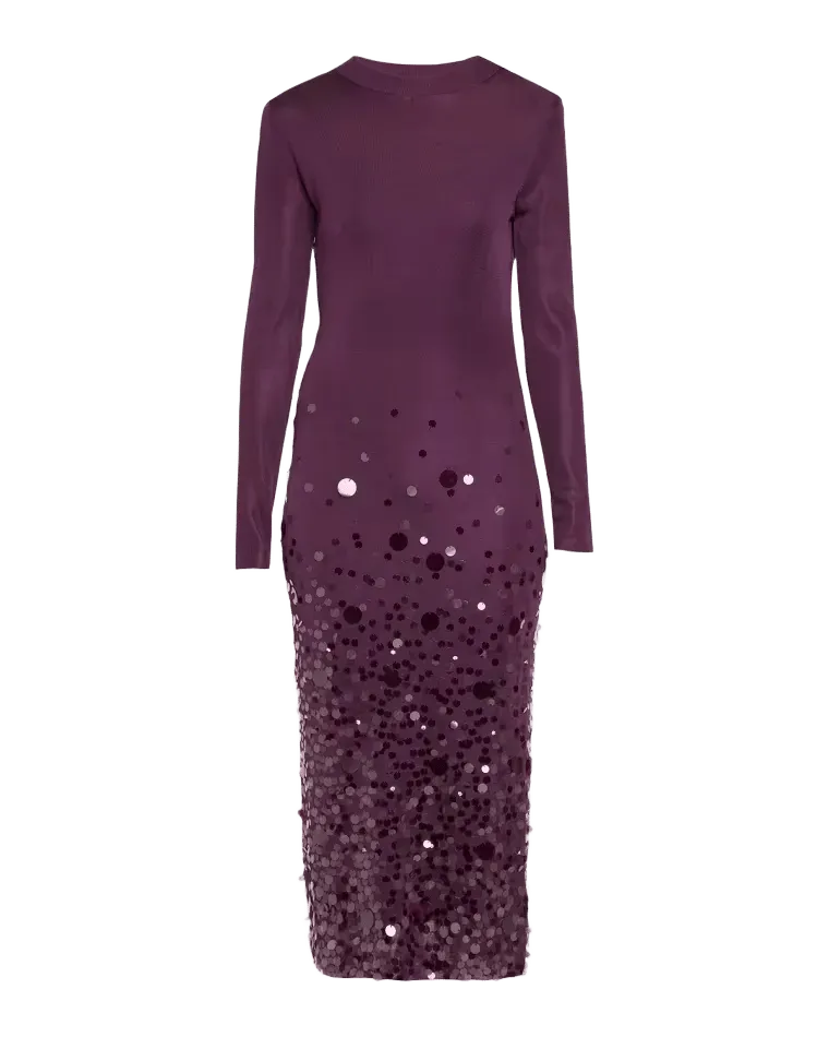 Embellished Knit Long-Sleeve Midi Dress