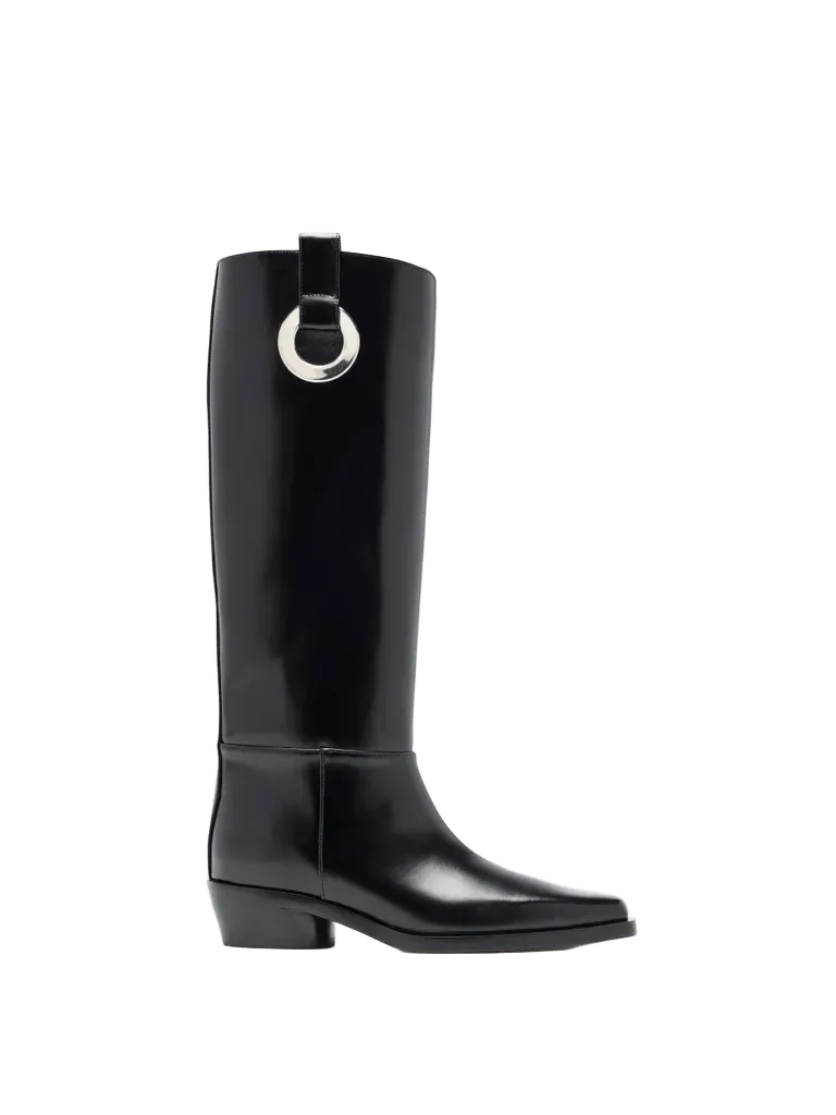 Bronco Grommet Knee High Boots - Black