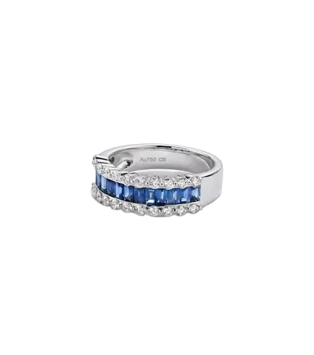 Baguette Love 18kt white gold ring with sapphires and diamonds