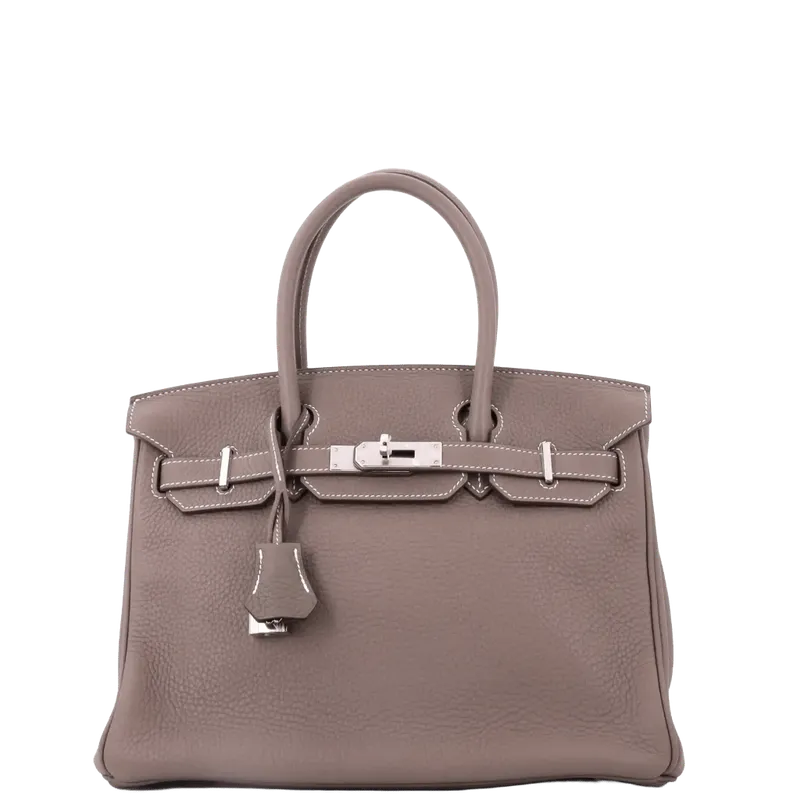 Birkin Handbag Grey Clemence with Palladium Hardware 30