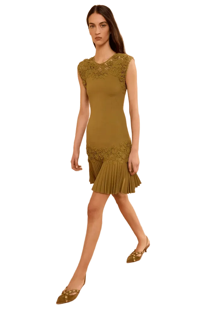 Noemie Crochet Mini Dress - Loden