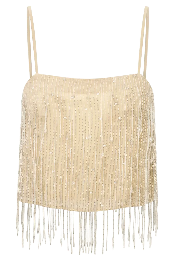 Ambrina Disco Beaded Fringe Crop Top