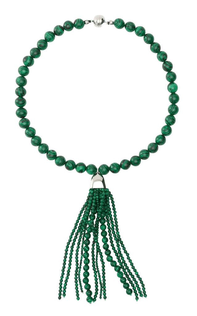 Delfina Rhodium-Plated Brass Malachite Necklace