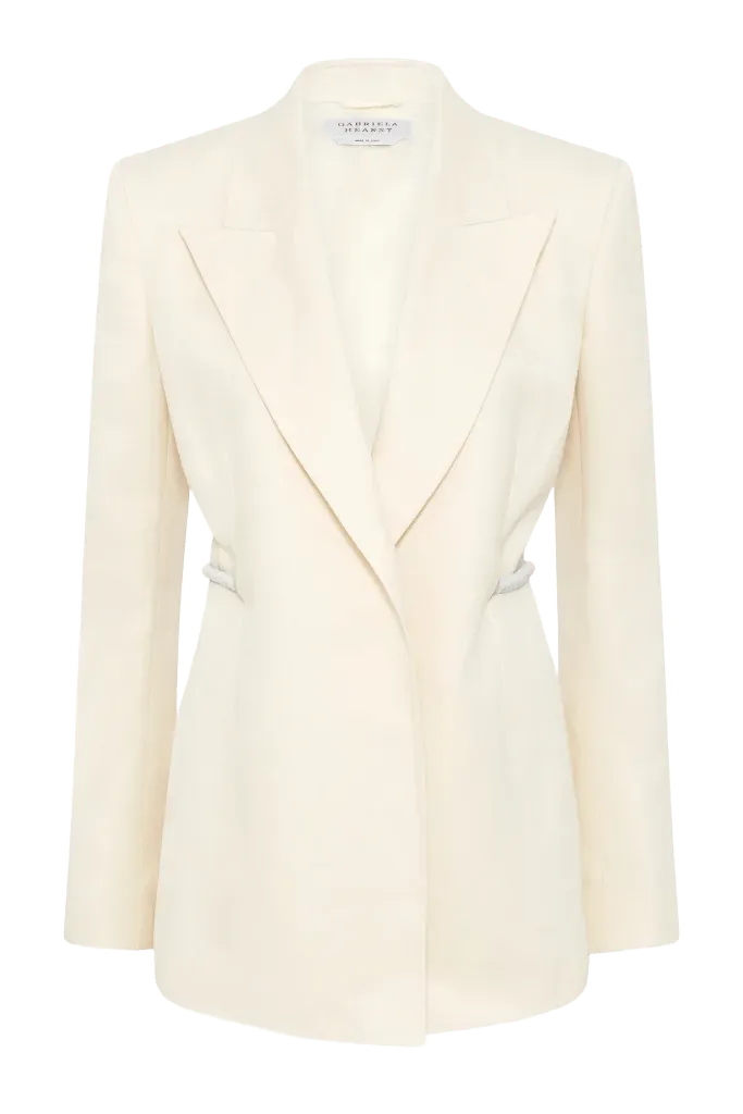 Epona Rope Blazer in Ivory Textured Linen Slub