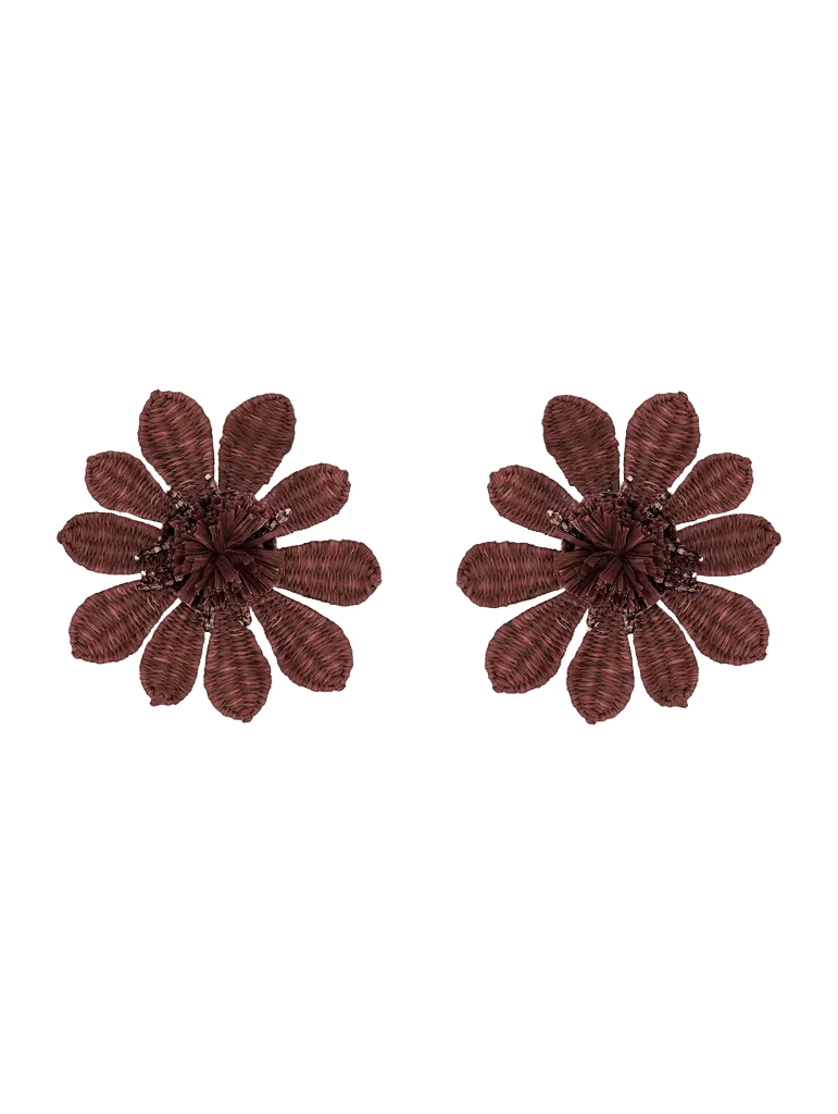 Woven Raffia Flower Clip-On Earrings
