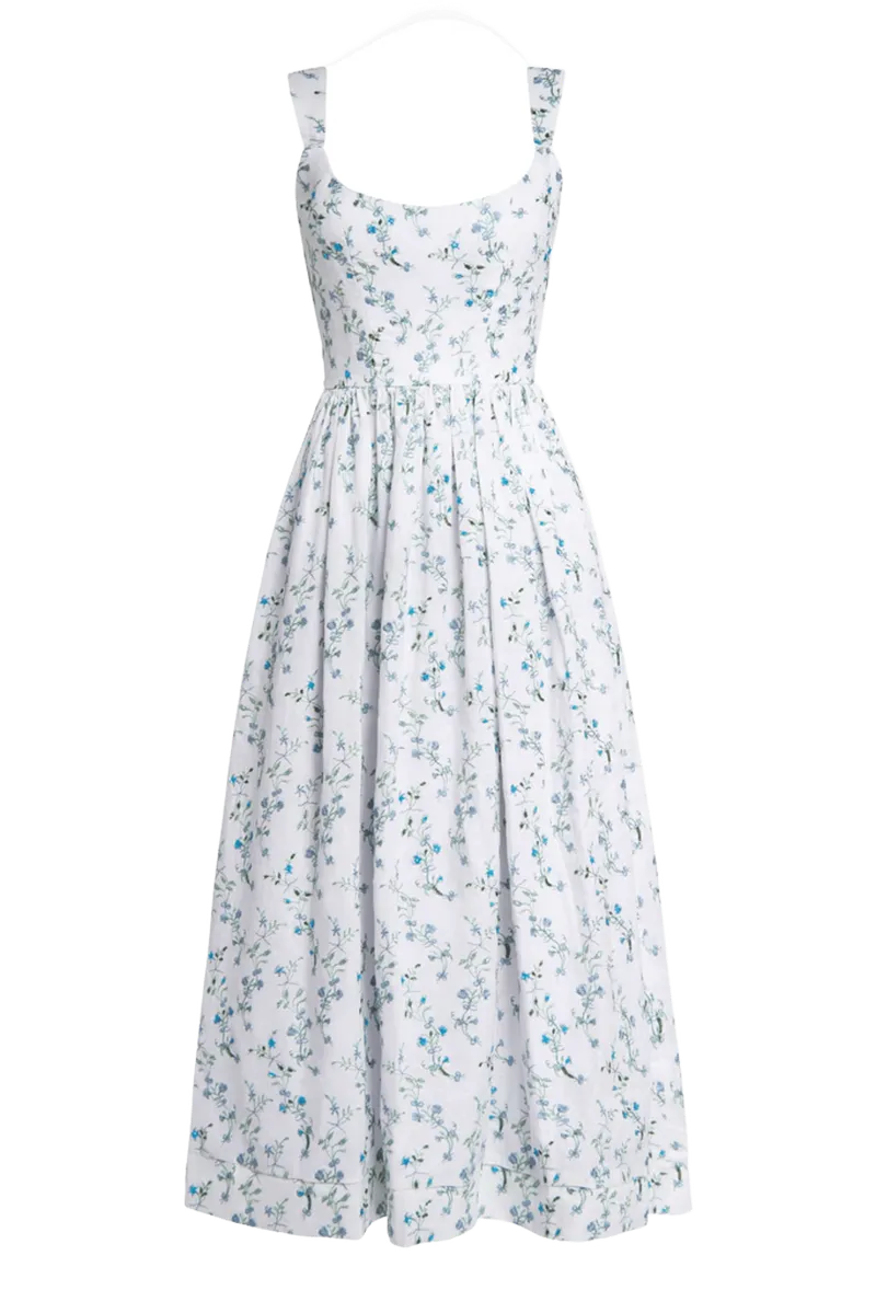 Apple Blue Vine Beaded Shantung Midi Dress