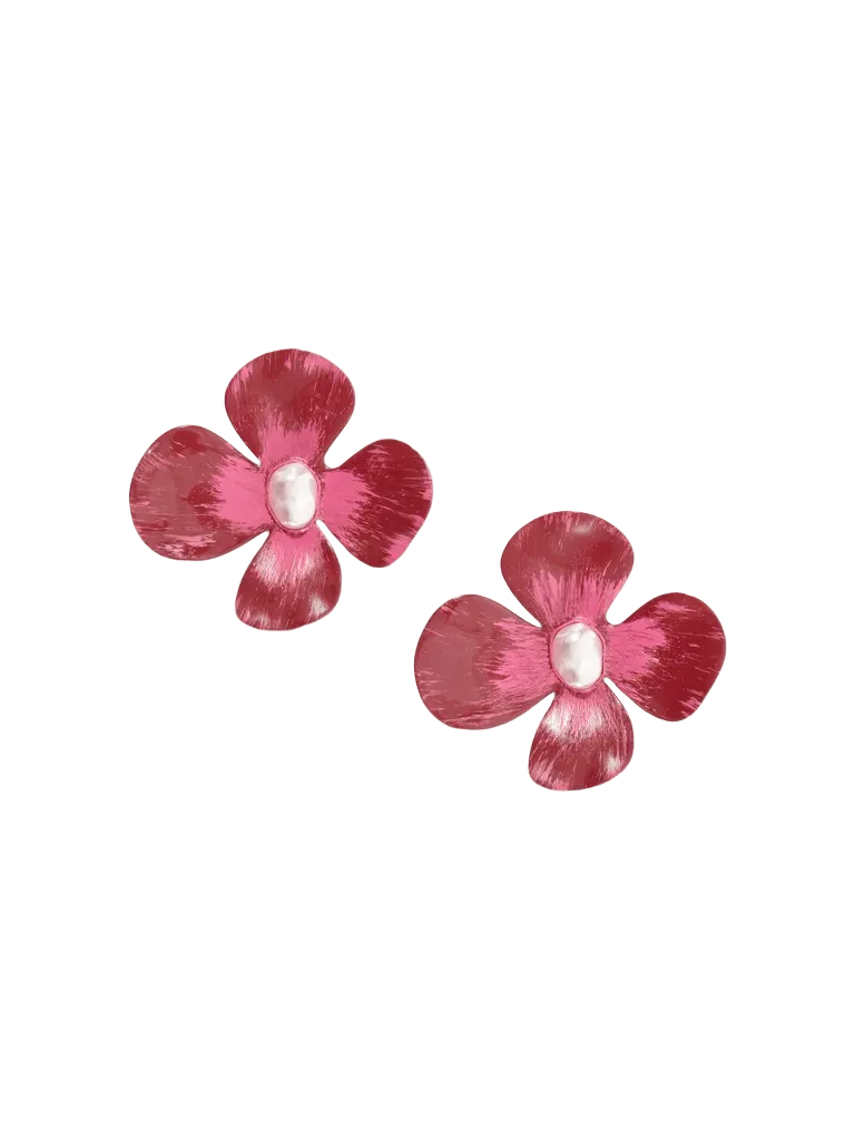 Lucky pearl-effect enamel gold-tone earrings - pink - One Size