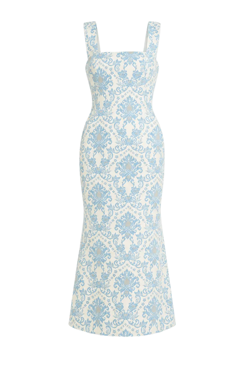 Exclusive Blue Damask Ashbourne Midi Dress