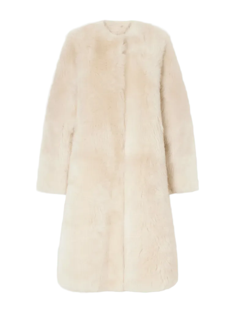 Gemma collarless paneled shearling coat