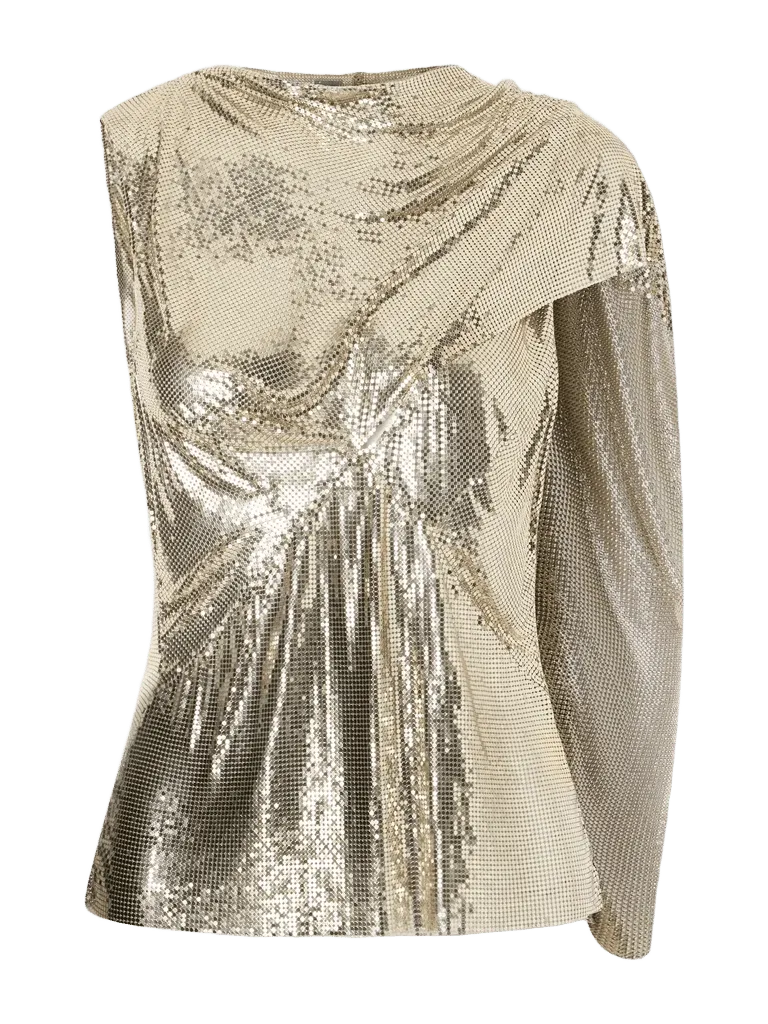 Draped gold-tone chainmail tank