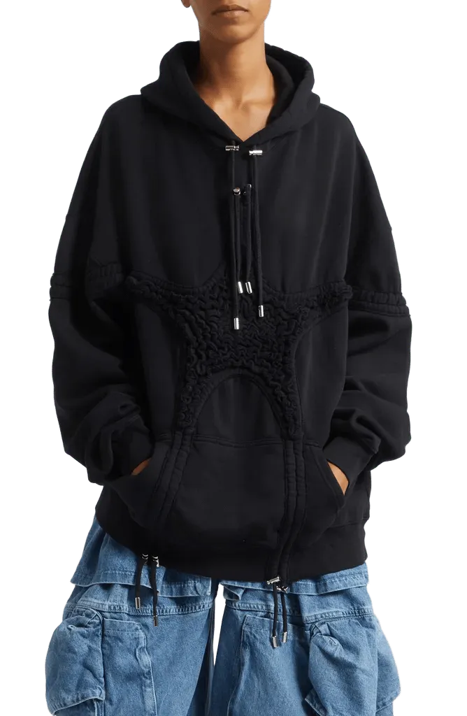 Collina Strada Soft Star Drawstring Ruched Cotton Hoodie (Women)