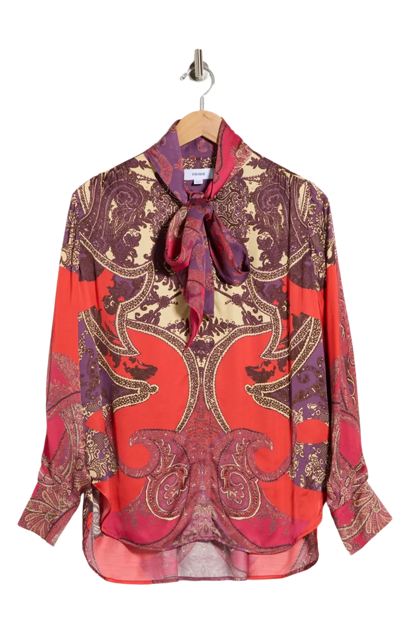 Jade Paisley Tie Neck Top