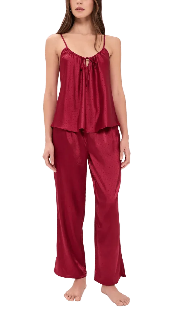 Soild Dot Satin Jacquard Pajama Set