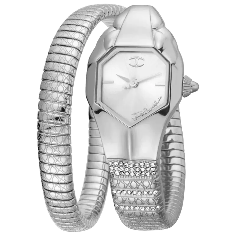 Just Cavalli Crocodile-Embossed Stainless Steel Watch — Silver