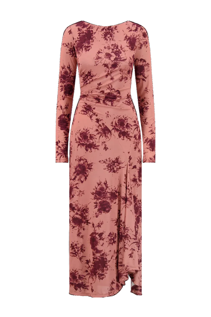 Floral Printed Jersey Draped Front Dress