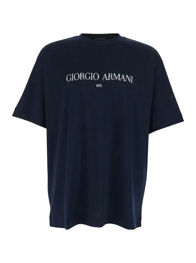 Giorgio Armani Logo-Lettered Crew Neck T-Shirt — Navy