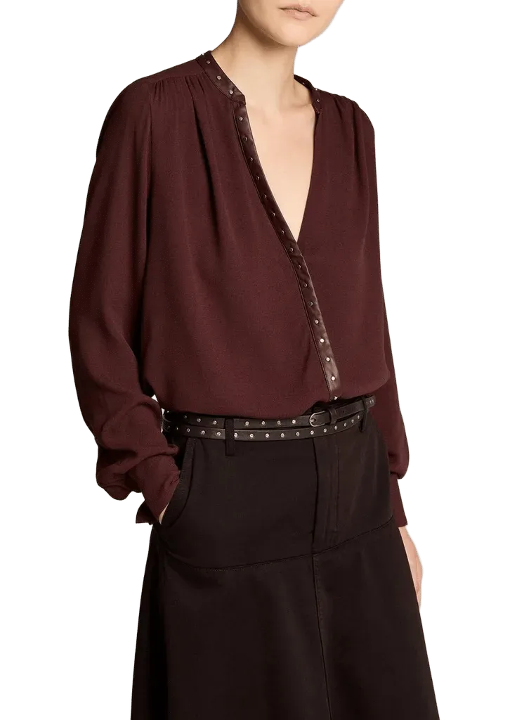 Studded Crepe Long-Sleeve Top