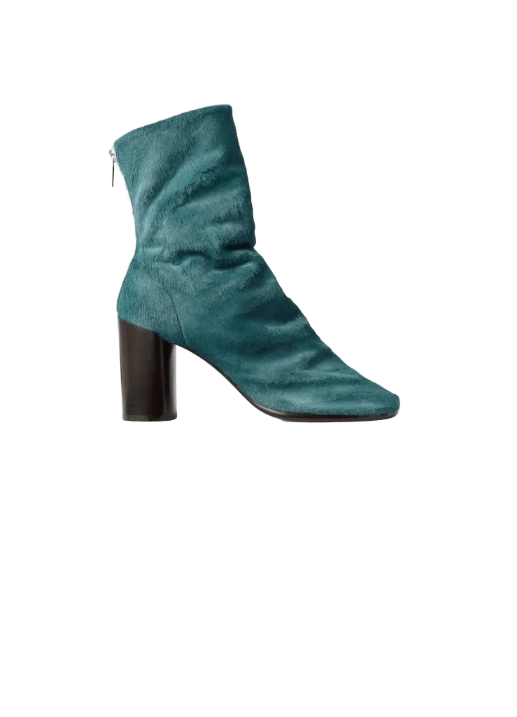 GLOVE ANKLE BOOTS 80MM HEEL IN HAIRY CALFSKIN LEATHER