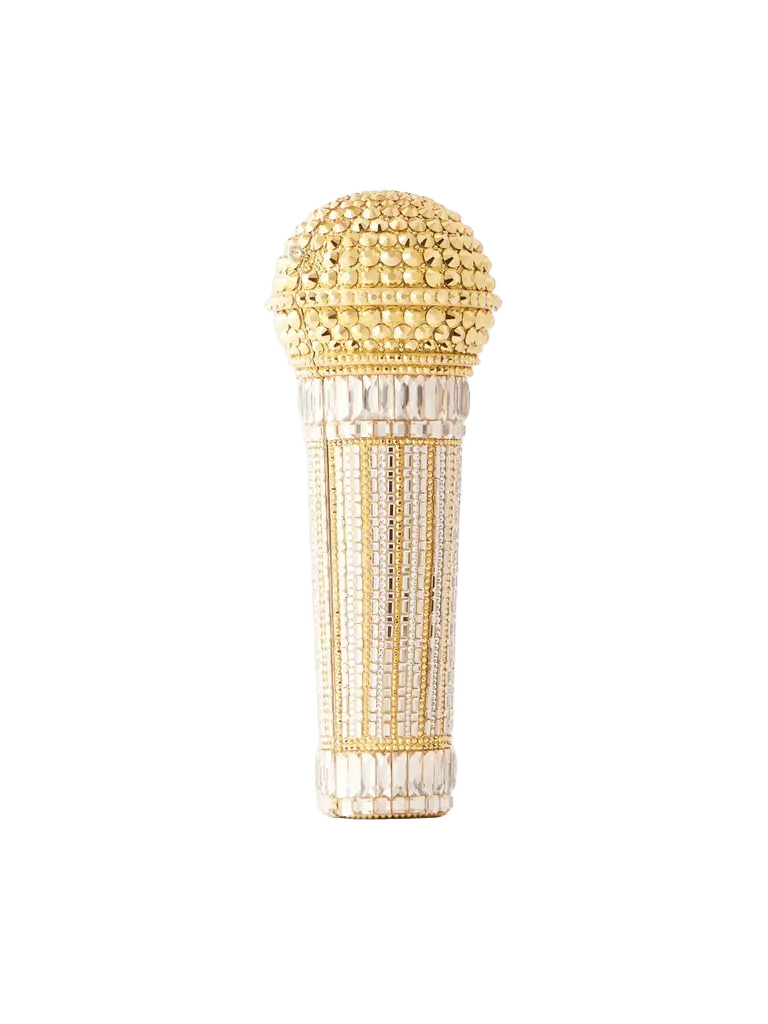 Microphone Diva crystal-embellished silver-tone clutch - gold - One Size