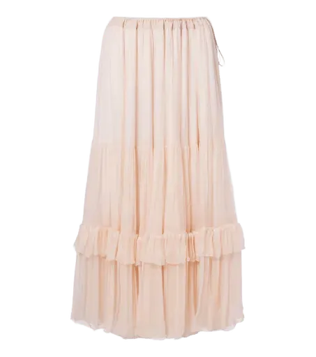 Ruffled silk midi skirt