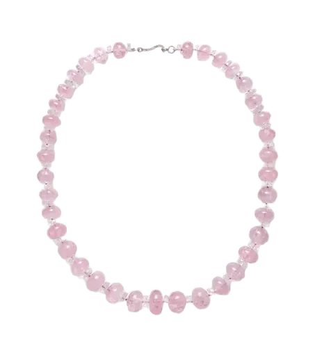 Beaded necklace with morganite, white topaz, and diamonds