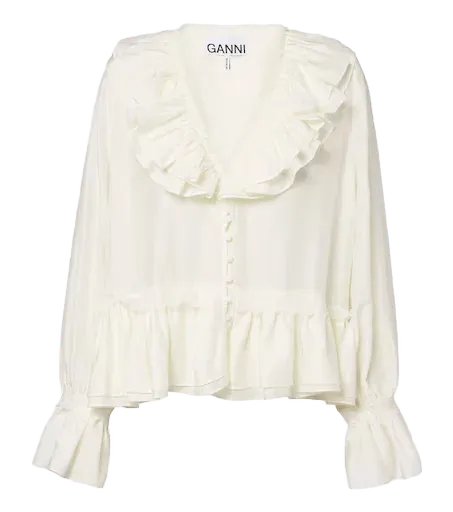Lace-trimmed ruffled blouse