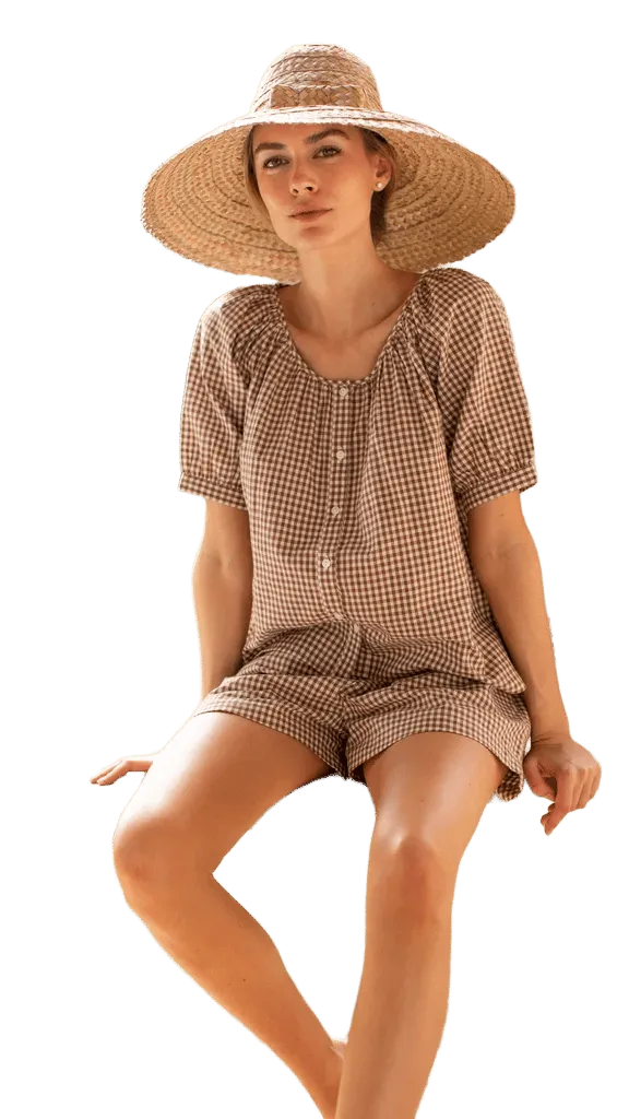 Ava Shorts - Mocha Mini Gingham